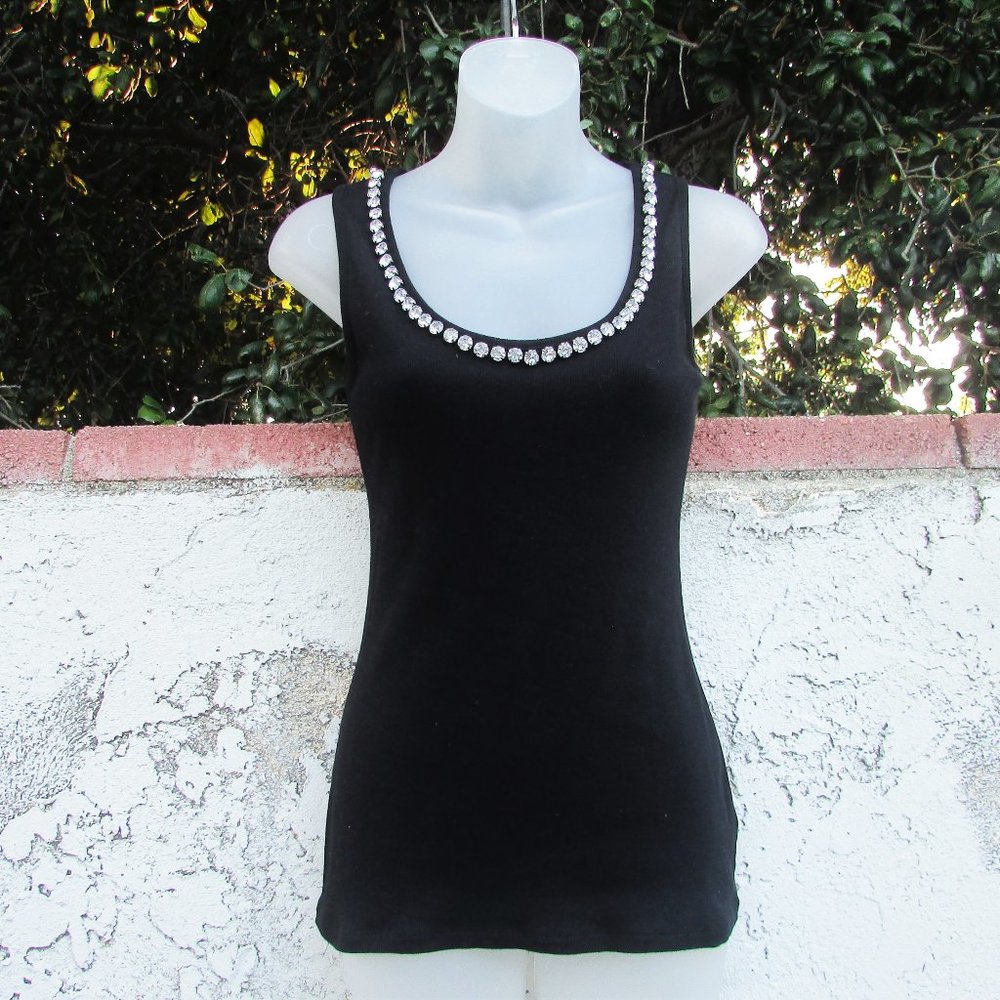 INC black ribbed rhinestone neck tank top M